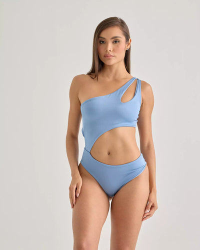 Denim Blue Asymmetric One-Shoulder Swimsuit