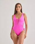 Barbie Pink Lace-Up One-Piece Swimsuit